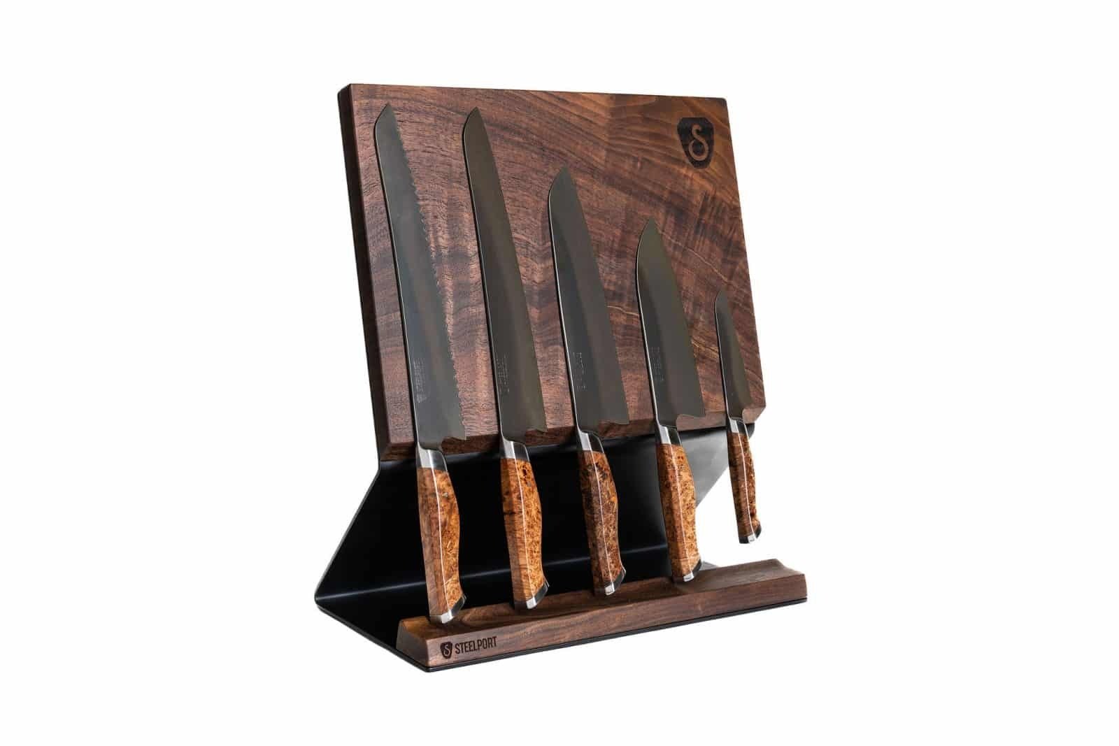 Premium Magnetic Steak Knife Holder - Wooden Knife Block for 6 or